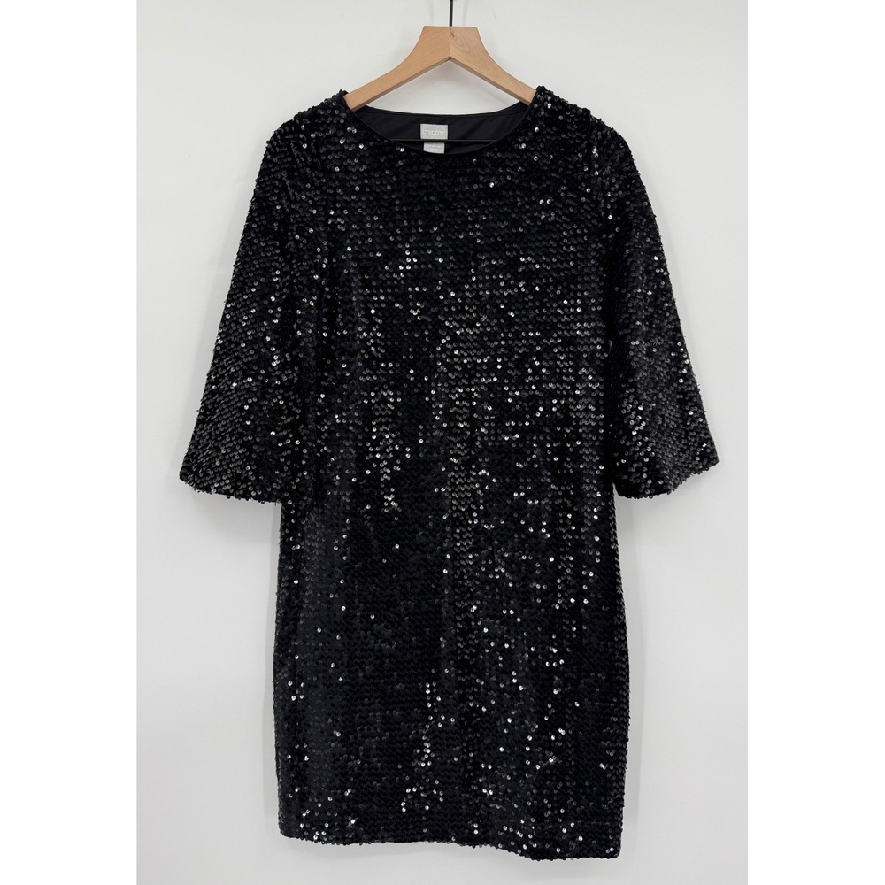 Chicos Dress Small 4/6 Black Sequin Party Wedding Cruise Formal Evening NEW